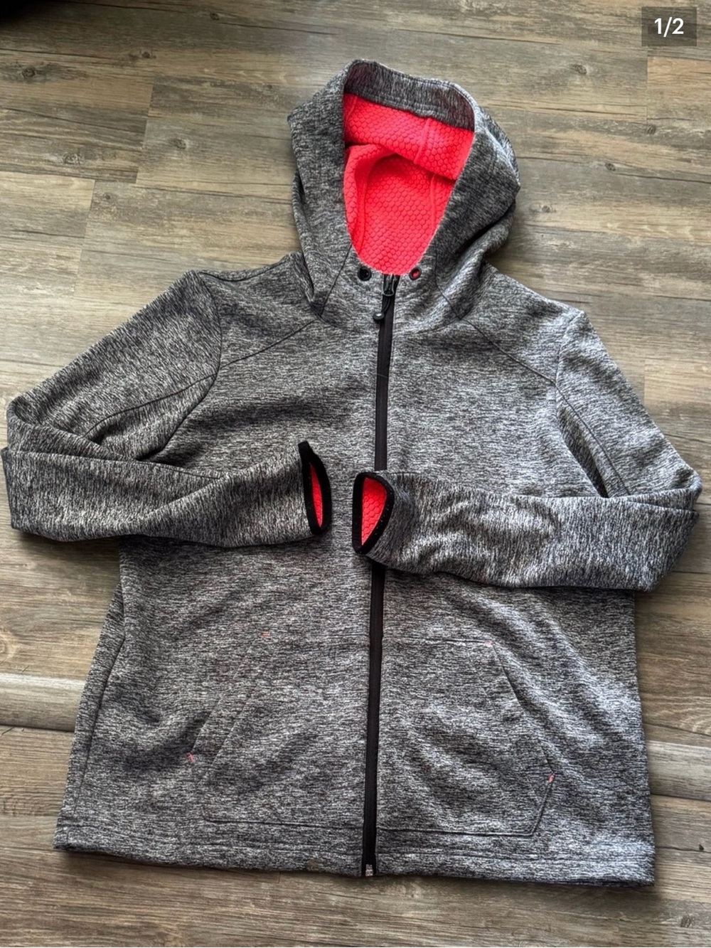 Joe Fresh Active Zip Up Hoodie Heather Gray and Pink Size Large